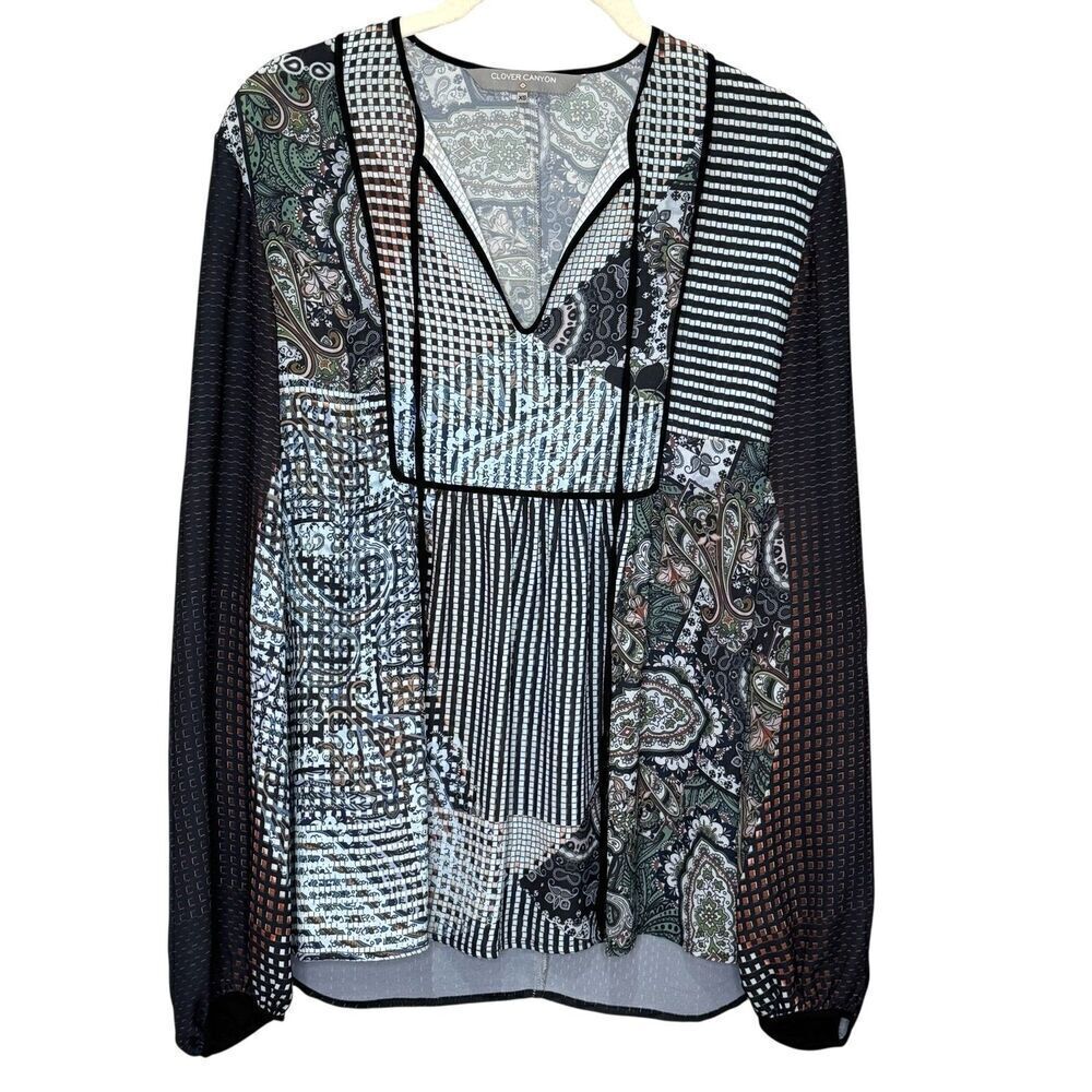Clover Canyon Blouse Womens XS Paisley Patchwork Sheer Long Sleeve Boho Made USA